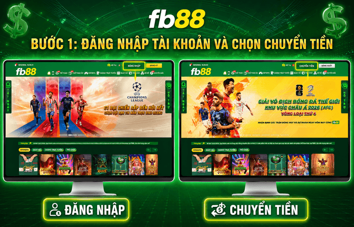 Bước 1 - FB88 Đăng nhập tài khoản và chọn chuyển tiền trên máy tính