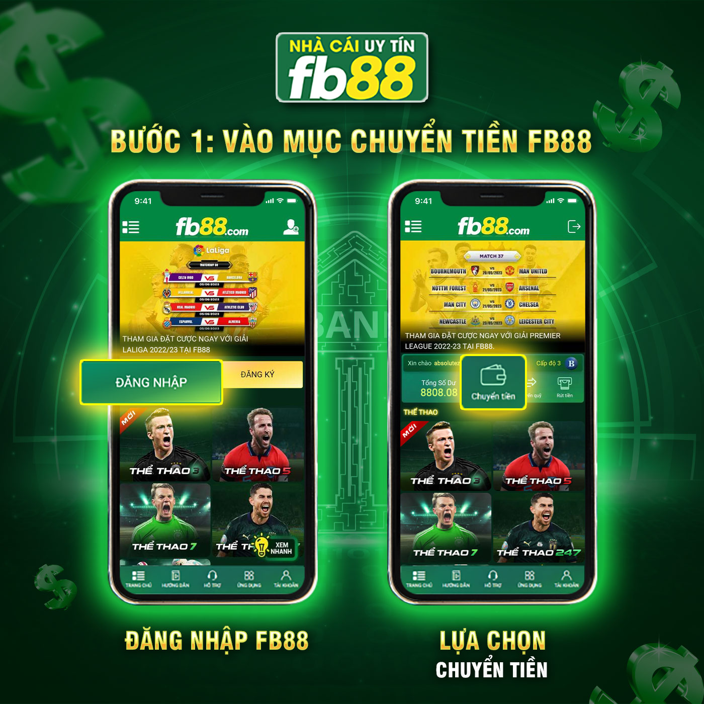 FB88-Bước 1 Vào mục chuyển tiền FB88