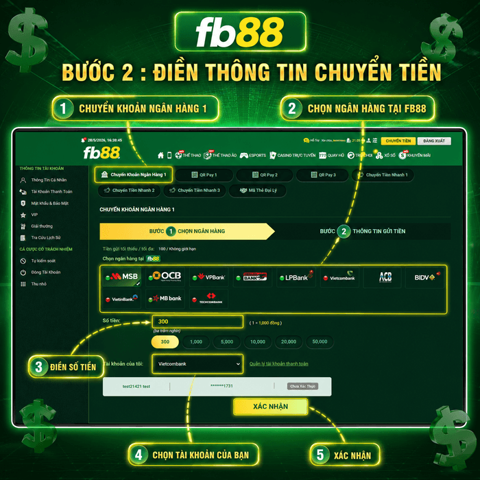 Bước 2 -FB88 Điền thông tin chuyển tiền trên máy tính