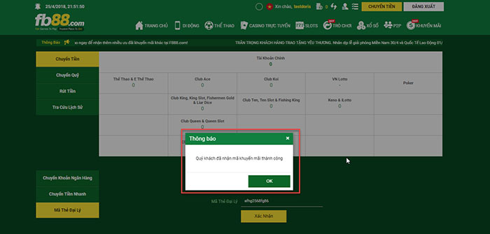 FB88 đăng ký gửi tiền mã đại lý thành công