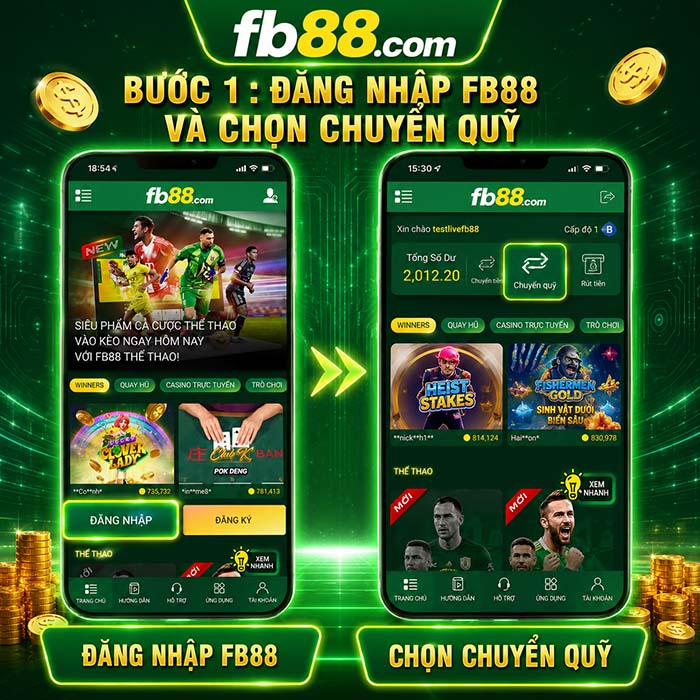Bước 1- Hướng dẫn rút tiền fb88 đăng nhập Fb88 và chọn chuyển quỹ