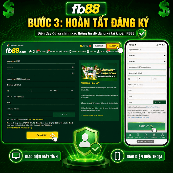 Bước 3 - Hoàn tất đăng ký FB88