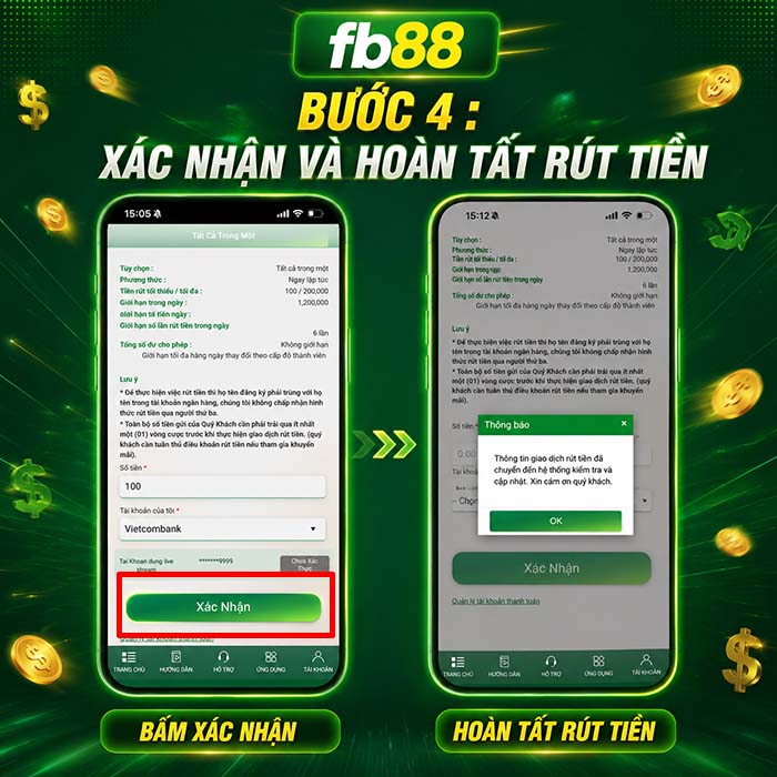 Bước 4 - Rút tiền Fb88 xác nhận và hoàn tất rút tiền