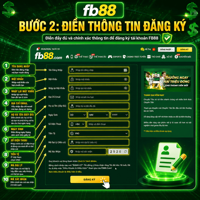 FB88 - Bước 2 Điền thông tin đăng ký FB88