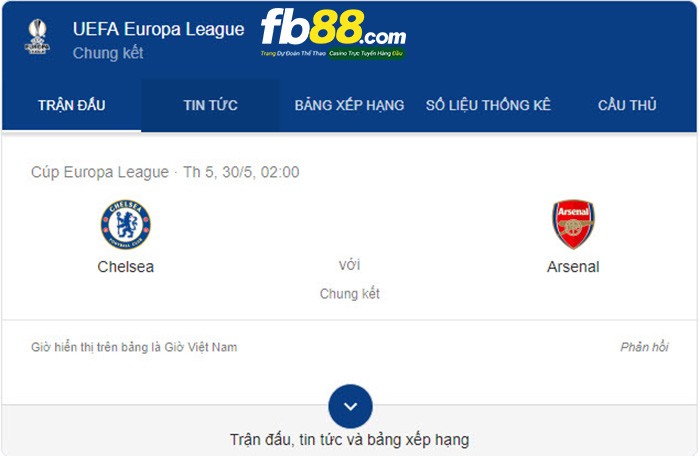 fb88-Lịch thi đấu C2 Arsenal vs Chelsea
