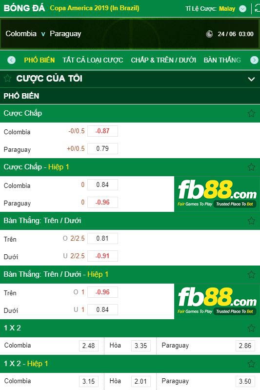 kèo cá cược colombia vs paraguay