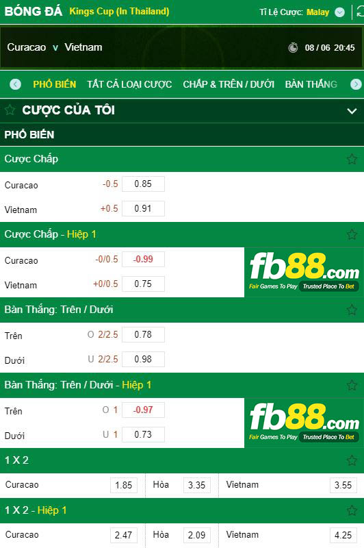 kèo việt nam vs curacao