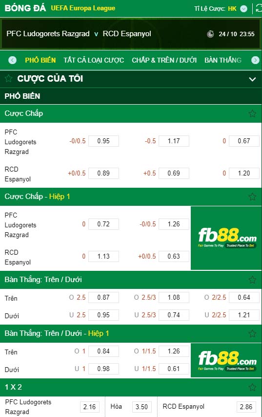 fb88-kèo nhà cái PFC Ludogorets Razgrad vs RCD Espanyol
