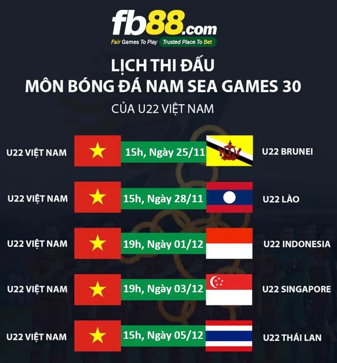 lịch việt nam seagame 30