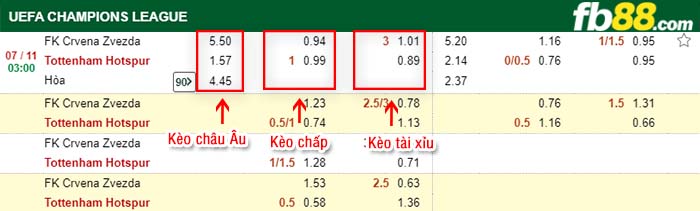 fb88-kèo chấp FK Crvena Zvezda vs Tottenham Hotspur