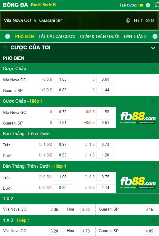 fb88-kèo nhà cái Vila Nova GO vs Guarani SP