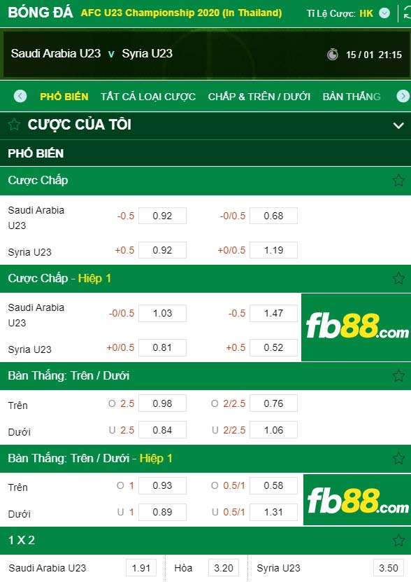 fb88-Tỷ lệ kèo tài xỉu Ả rập xê út vs Syria
