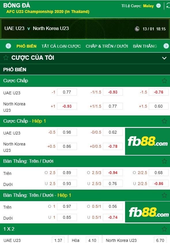 fb88-Tỷ lệ kèo tài xỉu UAE vs Triều Tiên