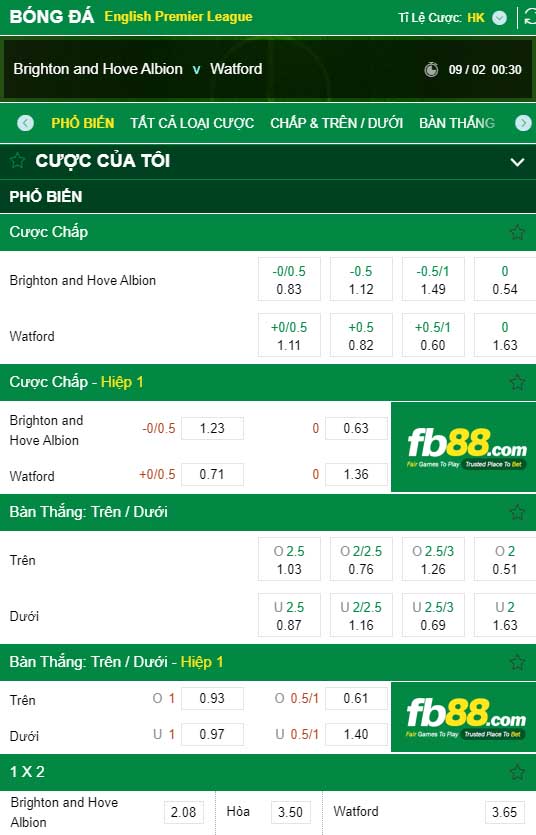 fb88-kèo nhà cái Brighton and Hove Albion vs Watford