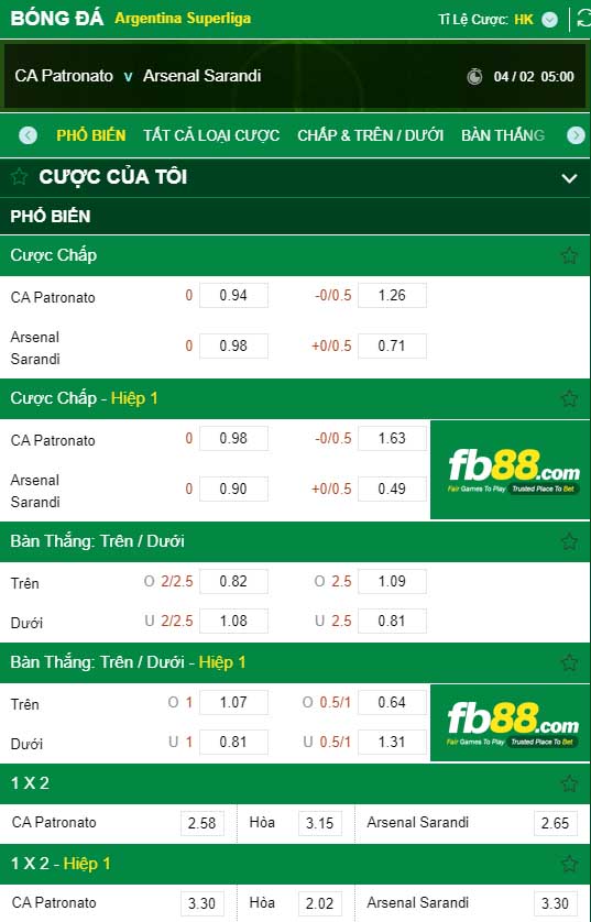 fb88-kèo nhà cái CA Patronato vs Arsenal Sarandi