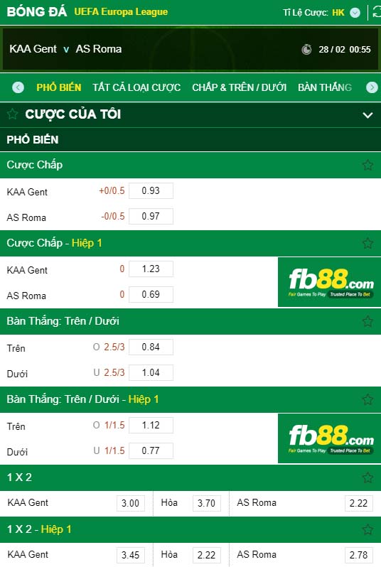 fb88-kèo nhà cái KAA Gent vs AS Roma