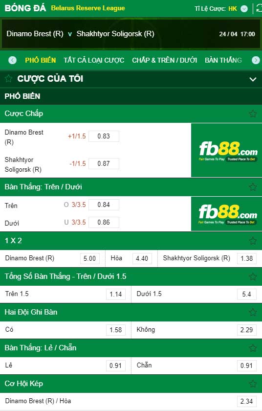 fb88-kèo nhà cái Dinamo Brest Reserves vs Shakhter Soligorsk Reserves