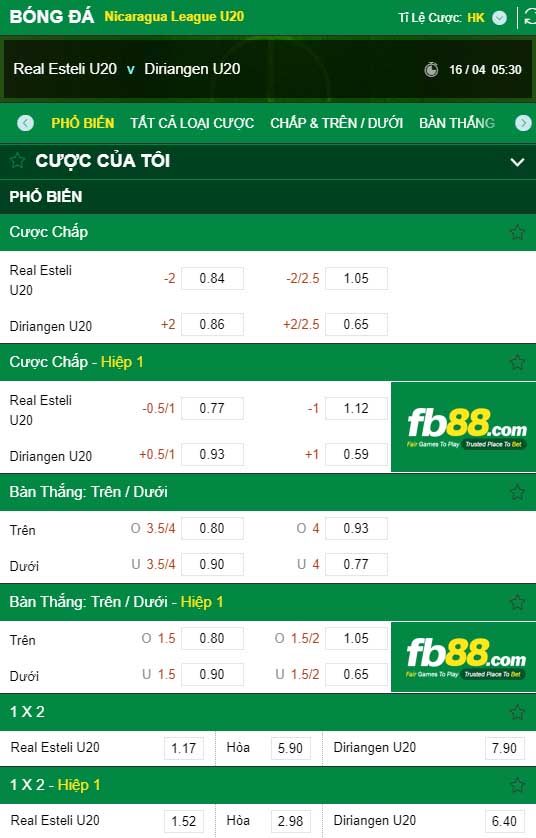 fb88-kèo nhà cái Real Esteli U20 vs Diriangen U20