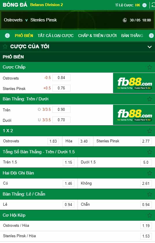 fb88-kèo nhà cái FC Ostrovets vs Stenles Pinsk