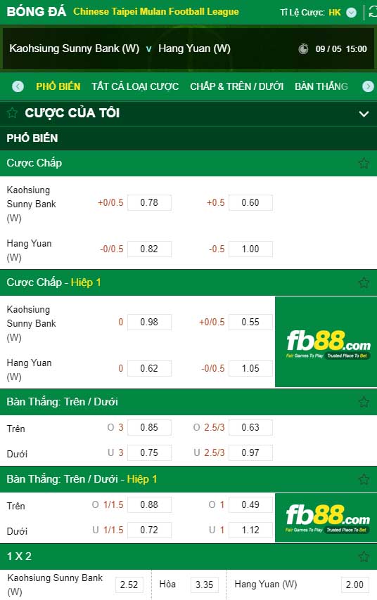 fb88-kèo nhà cái Kaohsiung Sunny Bank vs Hang Yuan FC