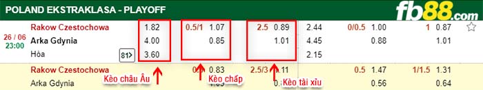 fb88-kèo chấp Rakow Czestochowa vs Arka Gdynia