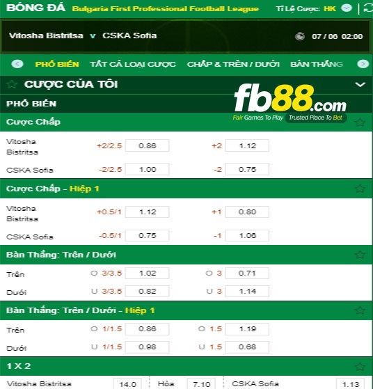 fb88-keo-nha-cai-Vitosha-Bistritsa-vs-CSKA-Sofia