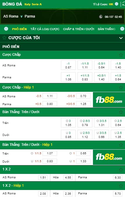 fb88-kèo nhà cái AS Roma vs Parma