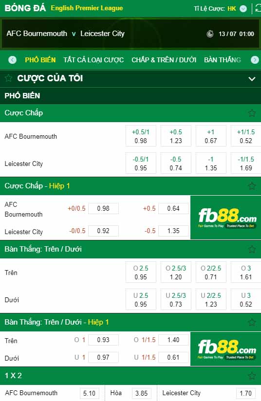 fb88-kèo nhà cái Bournemouth AFC vs Leicester City