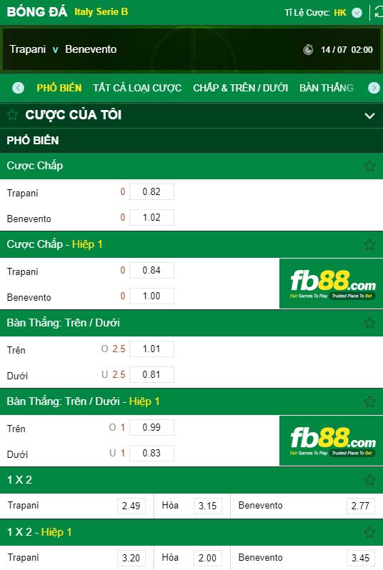 fb88-kèo nhà cái Trapani vs Benevento