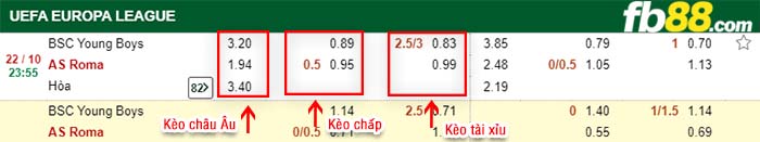 fb88-kèo chấp Young Boys vs AS Roma