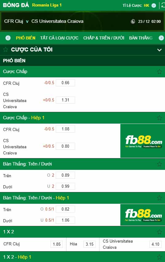 fb88-kèo nhà cái CFR Cluj vs CS Universitatea Craiova