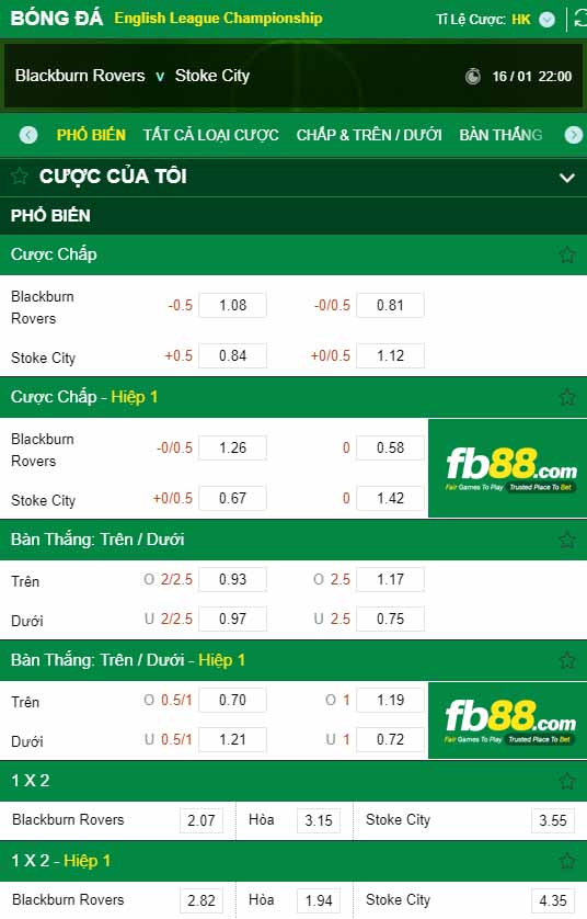 fb88-kèo chấp Blackburn vs Stoke
