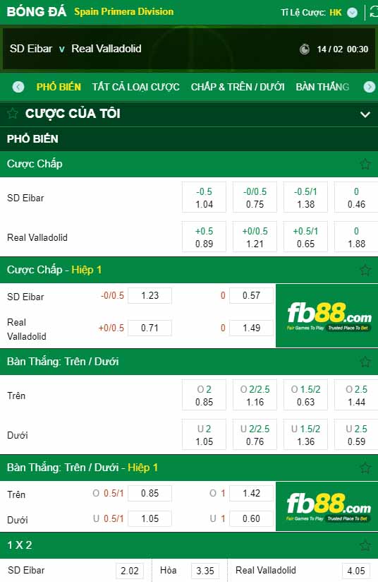fb88-kèo chấp Eibar vs Valladolid