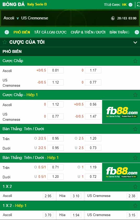 fb88-kèo chấp Ascoli vs Cremonese