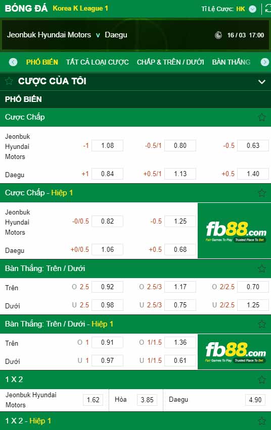 fb88-kèo chấp Jeonbuk vs Daegu
