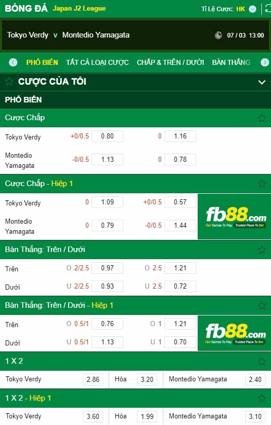fb88-kèo chấp Tokyo Verdy vs Montedio Yamagata