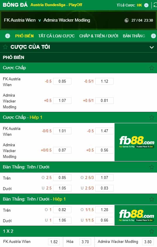 fb88-chi tiết kèo trận đấu Austria Wien vs Trenkwalder Admira