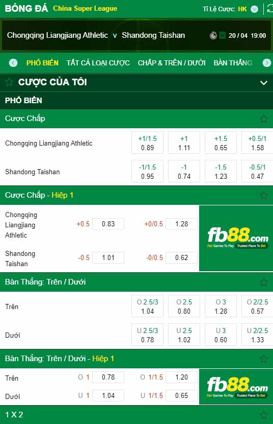 fb88-chi tiết kèo trận đấu Chongqing Lifan vs Shandong Taishan