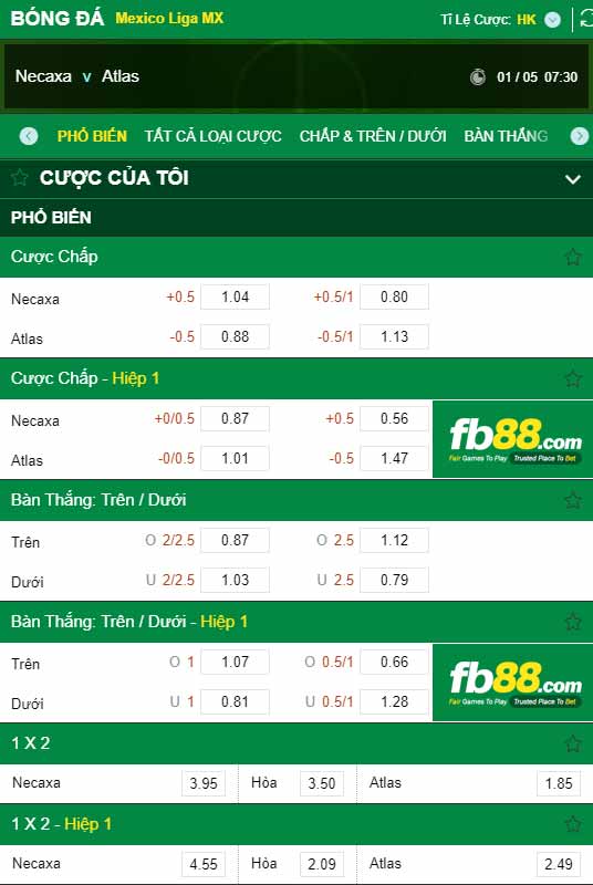 fb88-chi tiết kèo trận đấu Club Necaxa vs Atlas