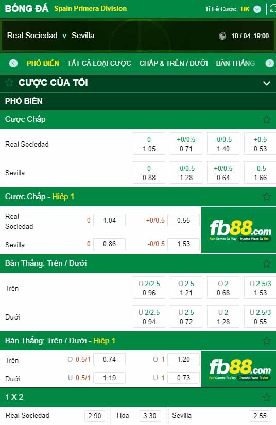 fb88-chi tiết kèo trận đấu Sociedad vs Sevilla
