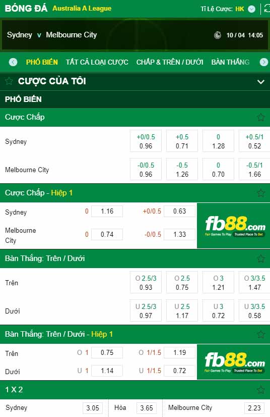 fb88-chi tiết kèo trận đấu Sydney FC vs Melbourne City