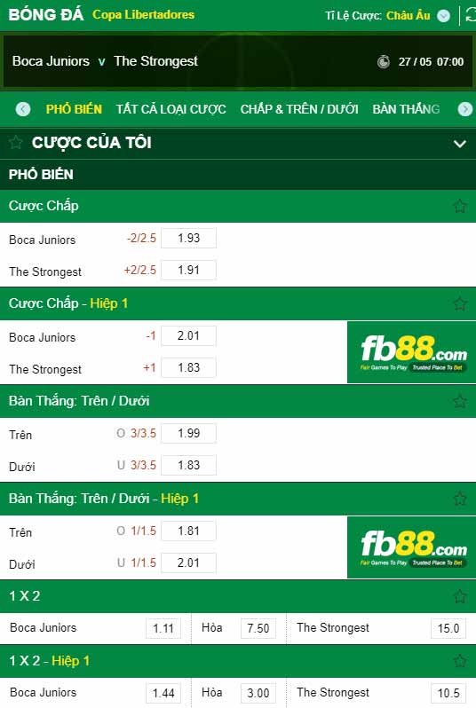 fb88-chi tiết kèo trận đấu Boca Juniors vs The Strongest