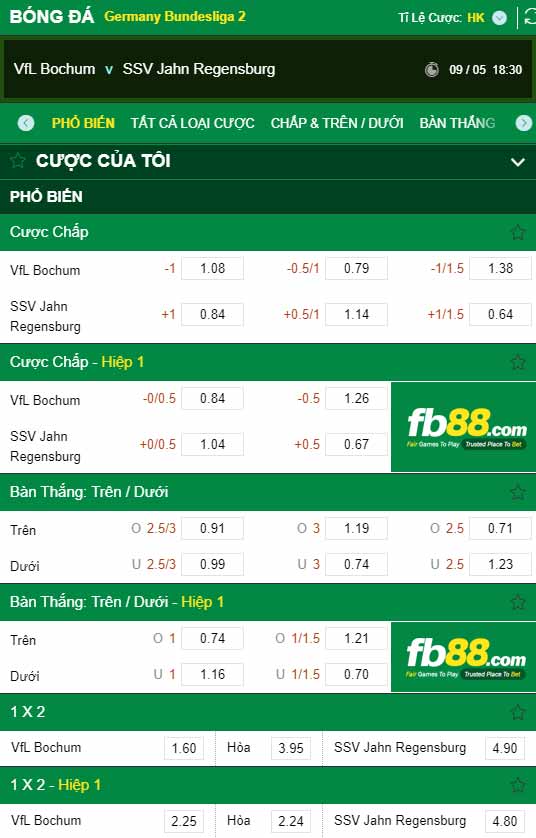 fb88-chi tiết kèo trận đấu Bochum vs Jahn Regensburg
