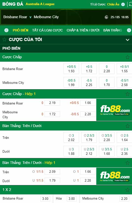 fb88-chi tiết kèo trận đấu Brisbane Roar vs Melbourne City