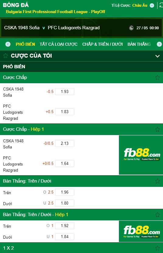 fb88-chi tiết kèo trận đấu CSKA 1948 Sofia vs Ludogorets