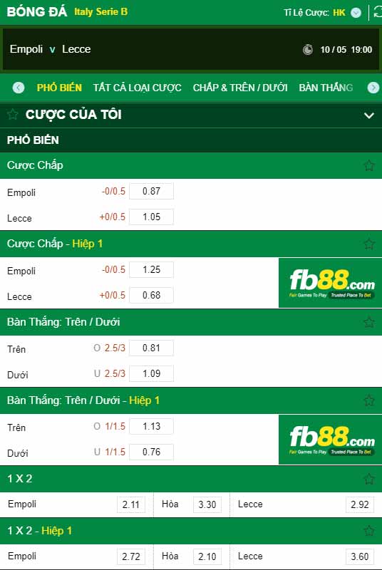 fb88-chi tiết kèo trận đấu Empoli vs Lecce