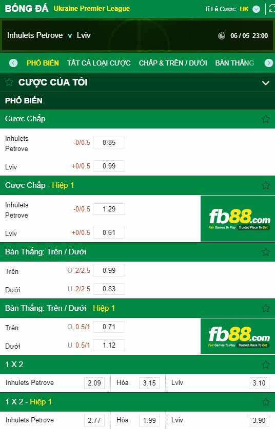 fb88-chi tiết kèo trận đấu Inhulets Petrove vs Lviv