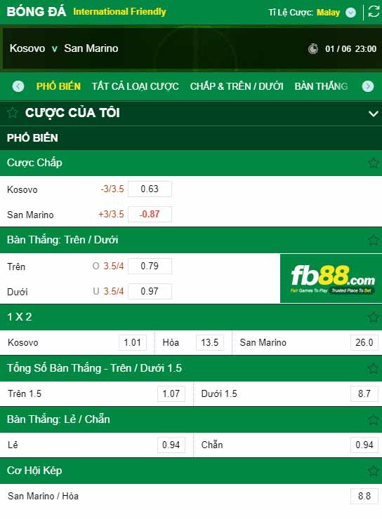 fb88-chi tiết kèo trận đấu Kosovo vs San Marino
