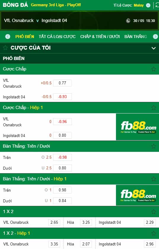fb88-chi tiết kèo trận đấu Osnabruck vs Ingolstadt