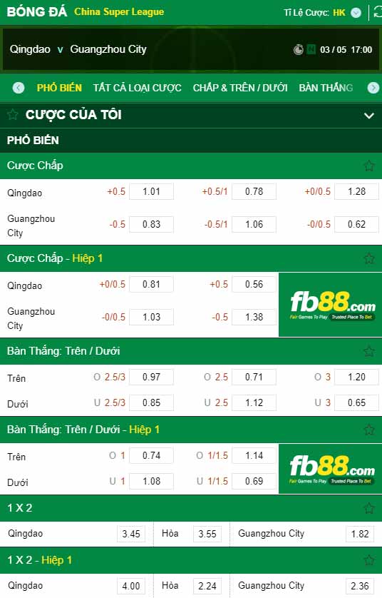fb88-chi tiết kèo trận đấu Qingdao FC vs Guangzhou City